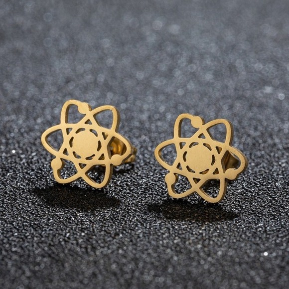 Jewelry - Atom Earrings Gold Stainless Steel Stud Earrings Science Jewelry Stainless Steel